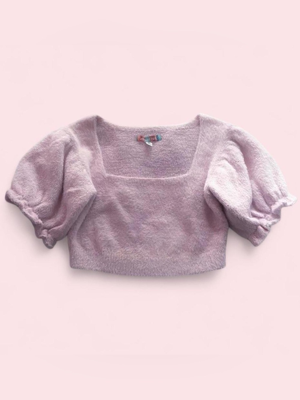 Urban Outfitters Pink Puff Sleeve Square Neck Knit Soft Sweater Top Medium